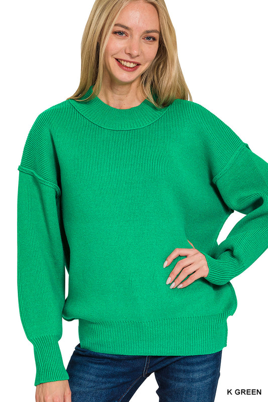 Womens Zenana Kelly Green Wide Neckband Drop Shoulder Sweater