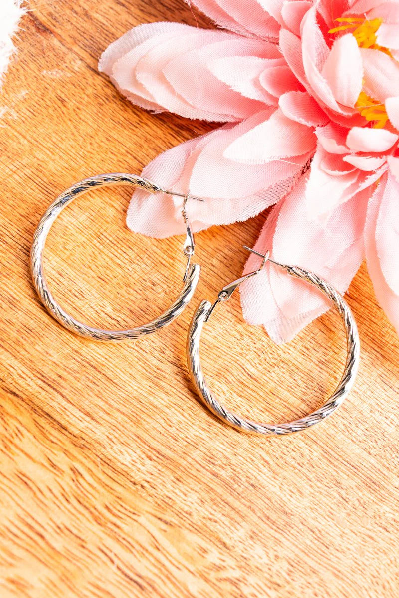 Krista Textured Silvertone Hoop Earrings