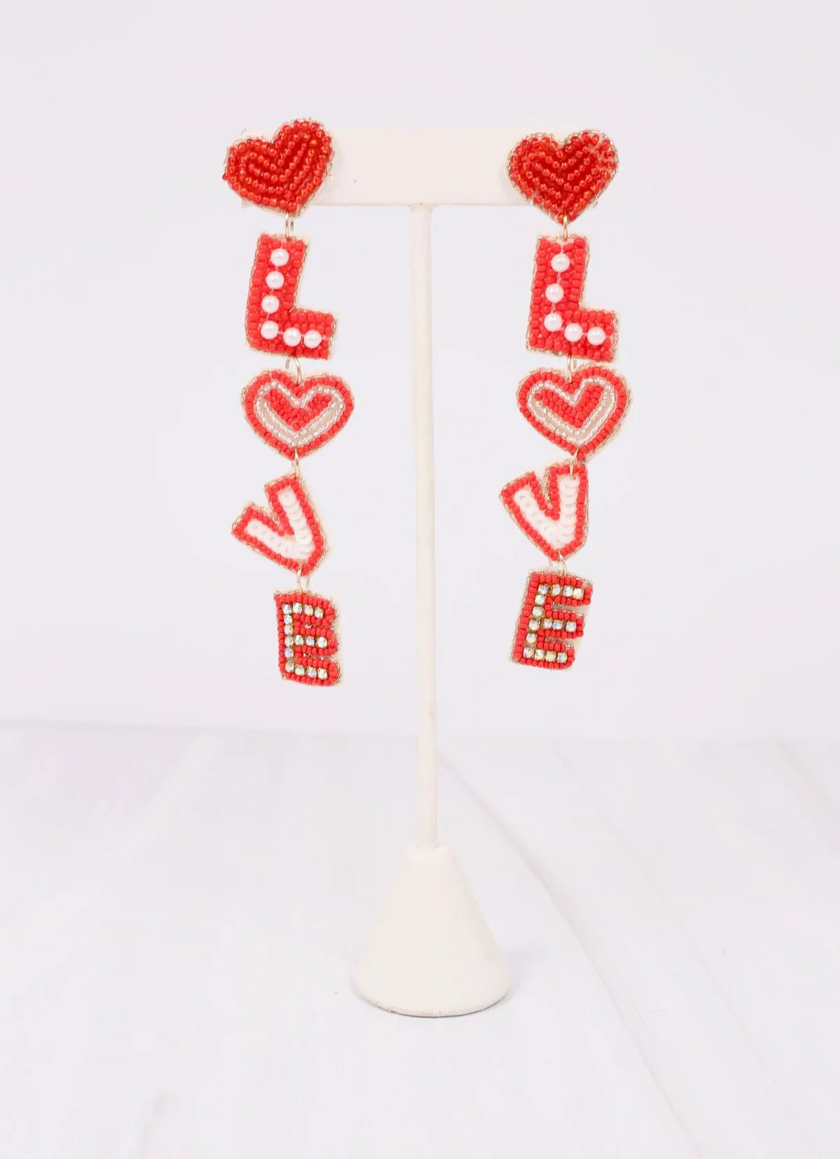 Red Love Embellished Drop Earrings