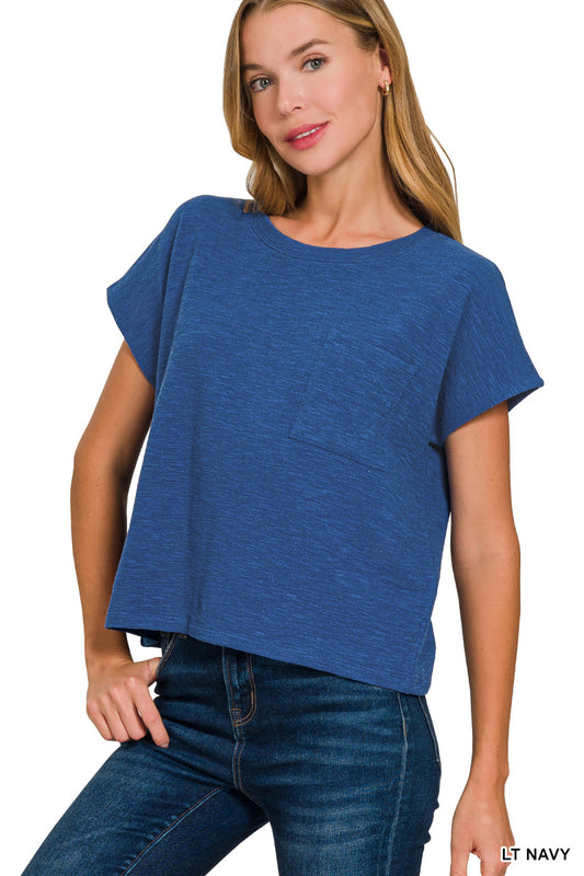 Womens Zenana Lt Navy Slub Relaxed Crop Top