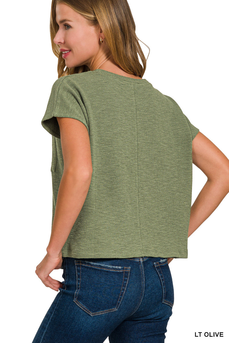 Womens Zenana Lt Olive Slub Relaxed Crop Top