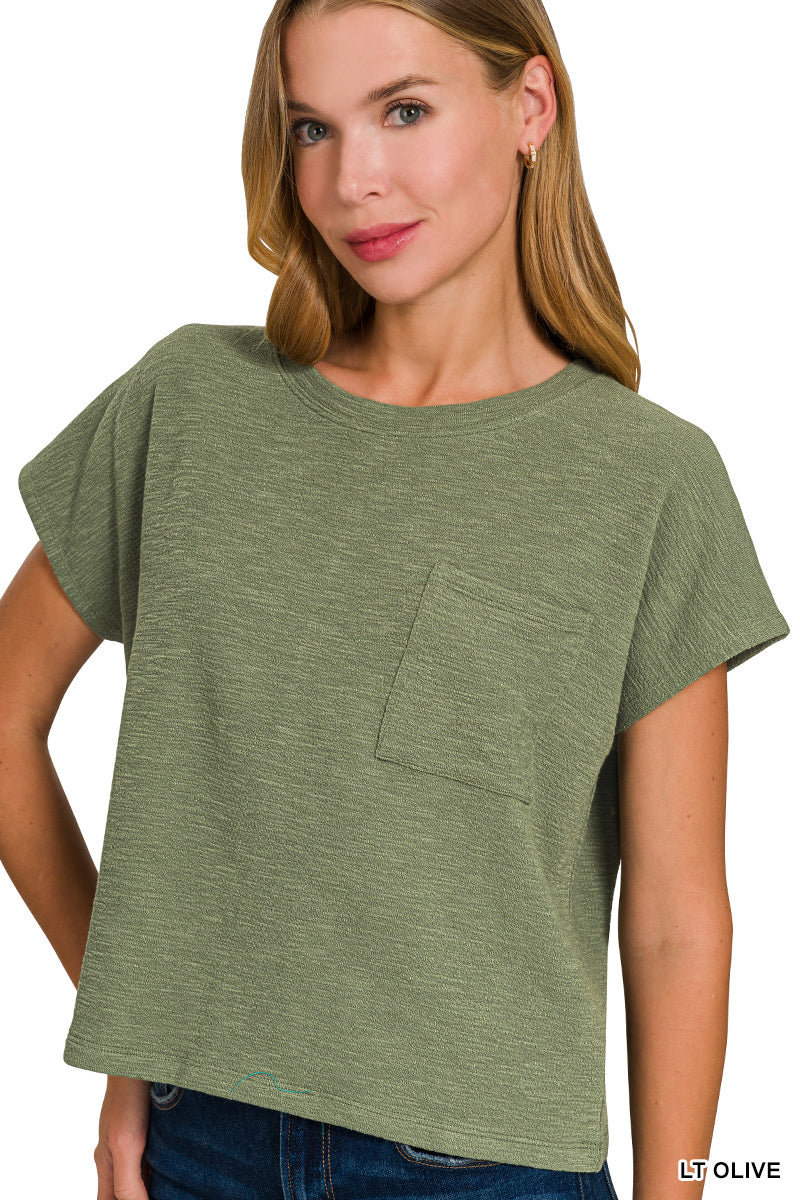Womens Zenana Lt Olive Slub Relaxed Crop Top