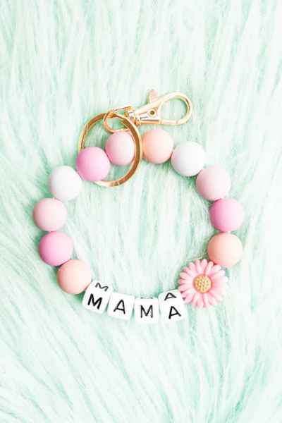 Pink Daisy Mama Multi Beaded Bracelet Keychain