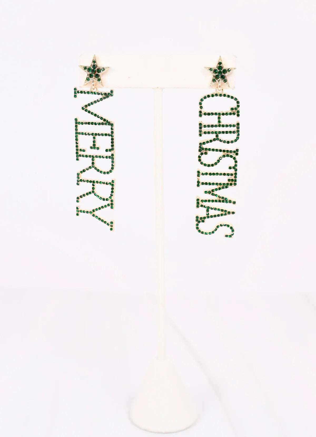 Merry Christmas CZ Green Earrings