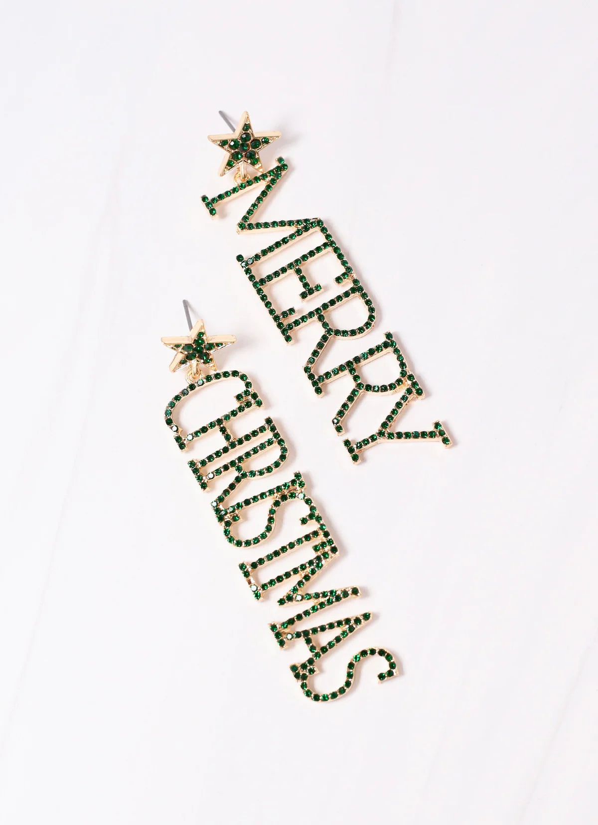 Merry Christmas CZ Green Earrings