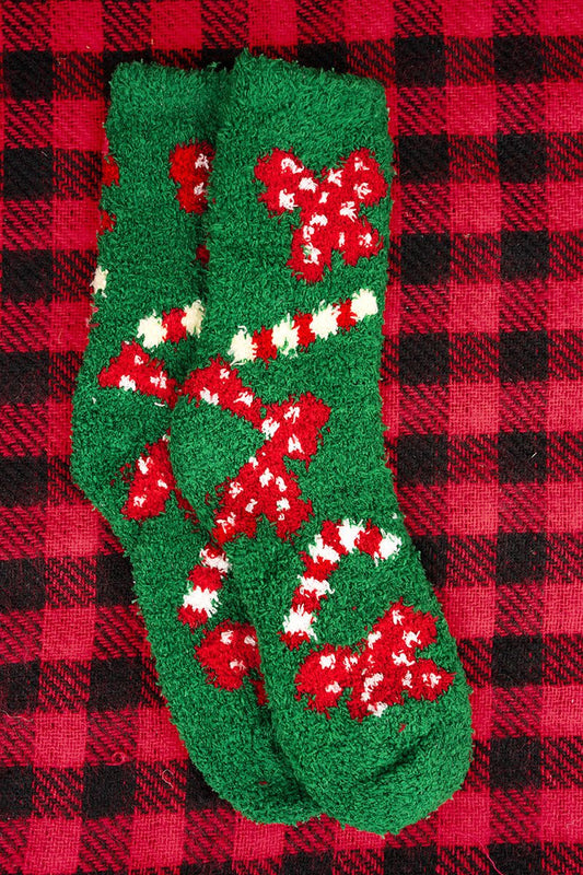 Christmas Cheer Candy Cane Fuzzy Socks