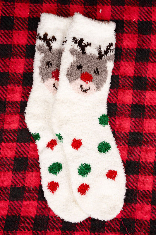 Red-Nosed Reindeer Fuzzy Socks