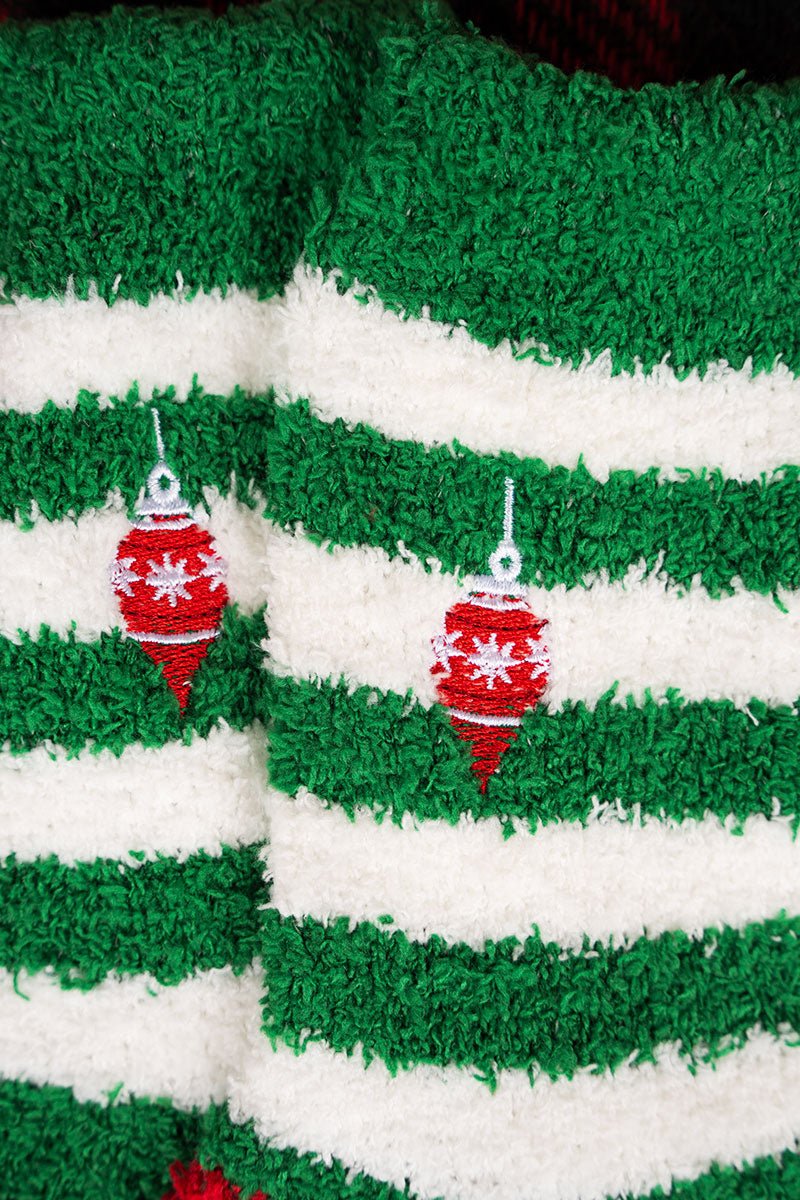 Deck The Halls Striped Fuzzy Socks