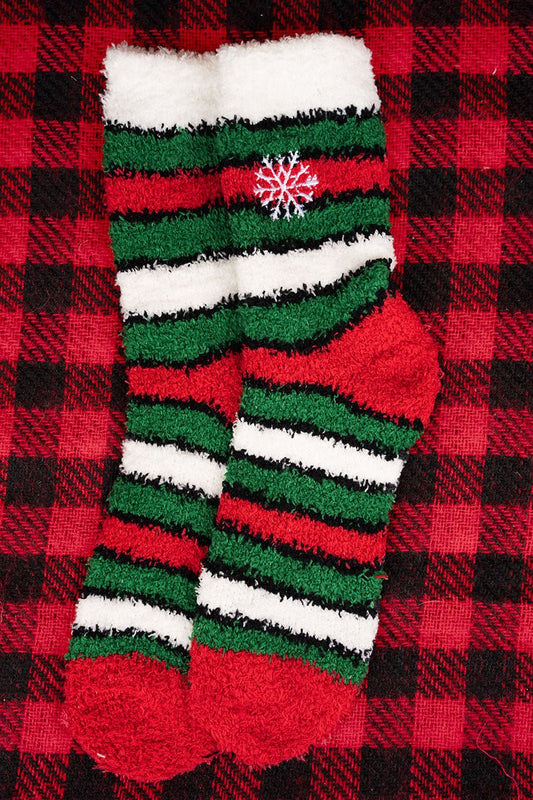 Let It Snow Striped Fuzzy Socks