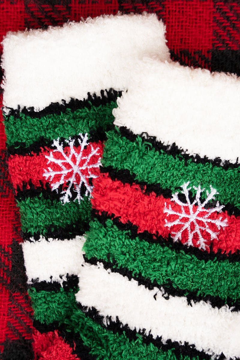 Let It Snow Striped Fuzzy Socks