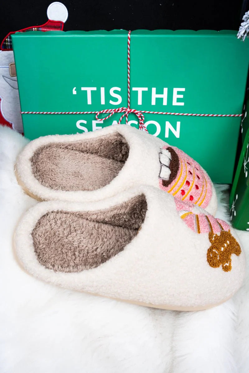 Hot Cocoa Season White Plush Slippers