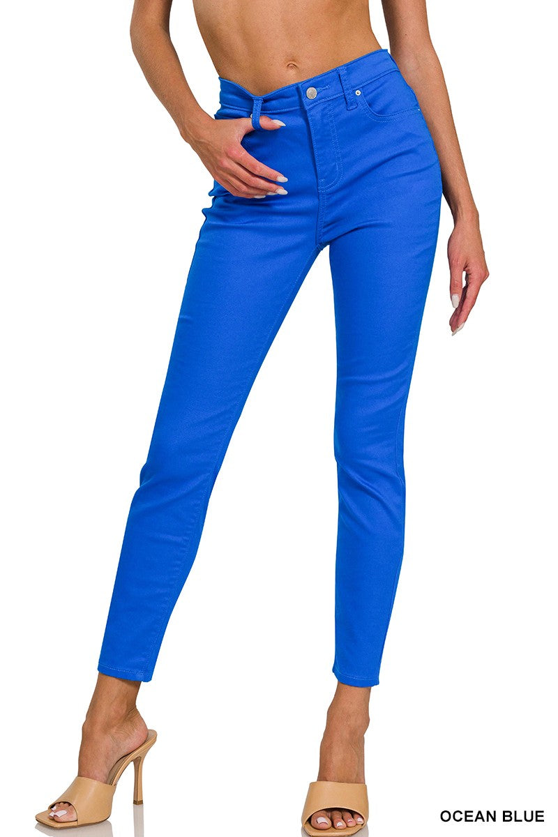 Womens Zenana High Rise Skinny Color Stretch Denim Ocean Blue