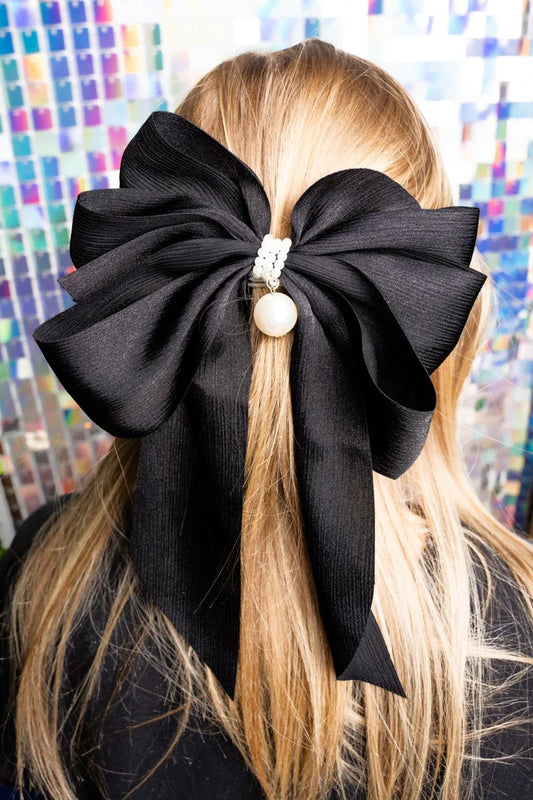 Style and Grace Black Pearl Hair Bow Barrette