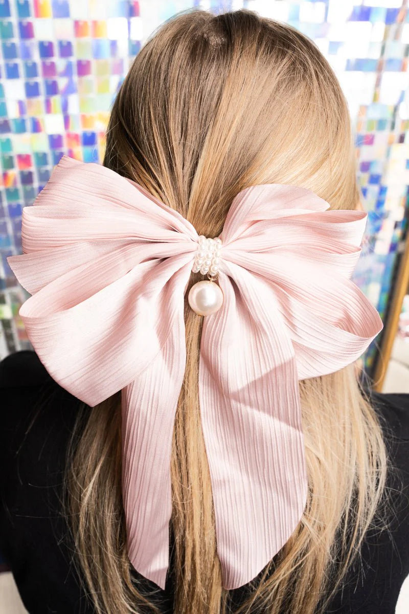 Style and Grace Pink Pearl Hair Bow Barrette