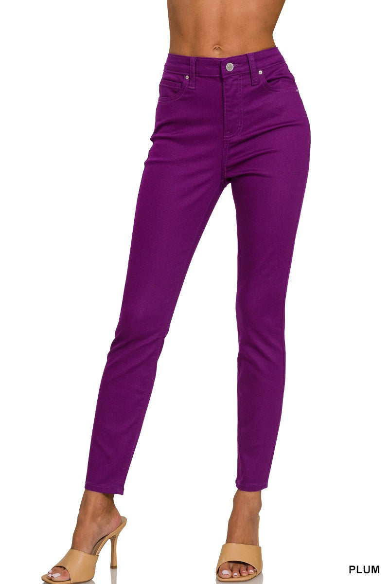 Womens Zenana High Rise Skinny Color Stretch Denim Plum