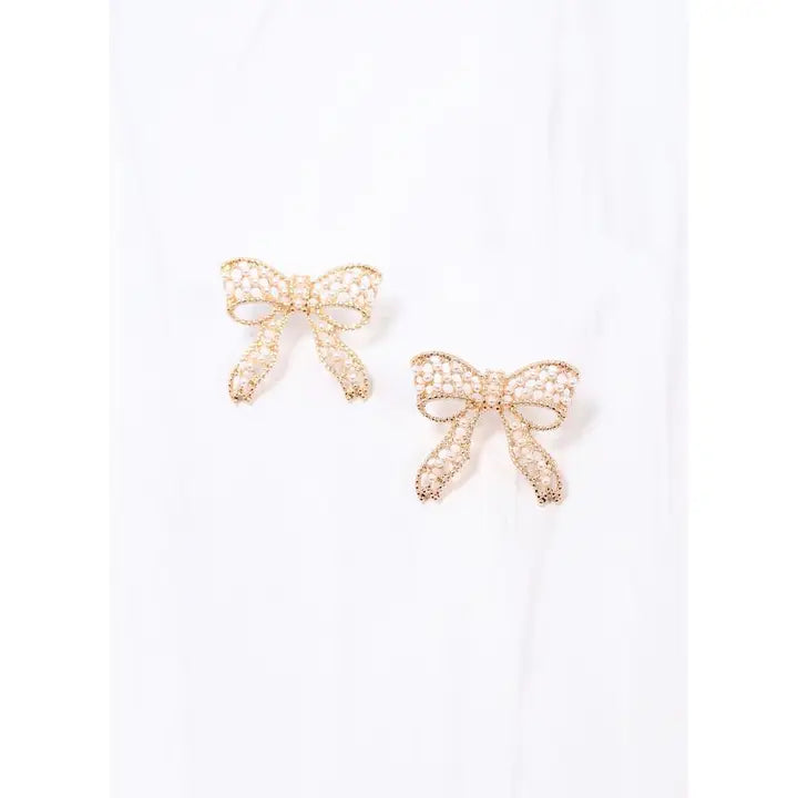 Caroline Hill Radcliffe Pearl Bow Earring Gold