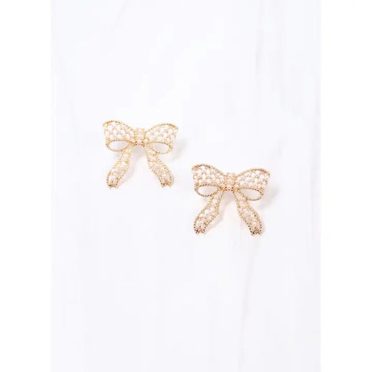 Caroline Hill Radcliffe Pearl Bow Earring Gold