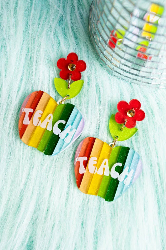 Viola Teach Rainbow Apple Acrylic Earrings