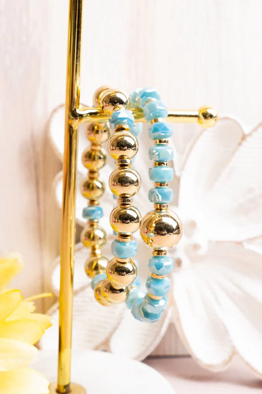 Makaila Iridescent Aqua Goldtone Bead Bracelet Set