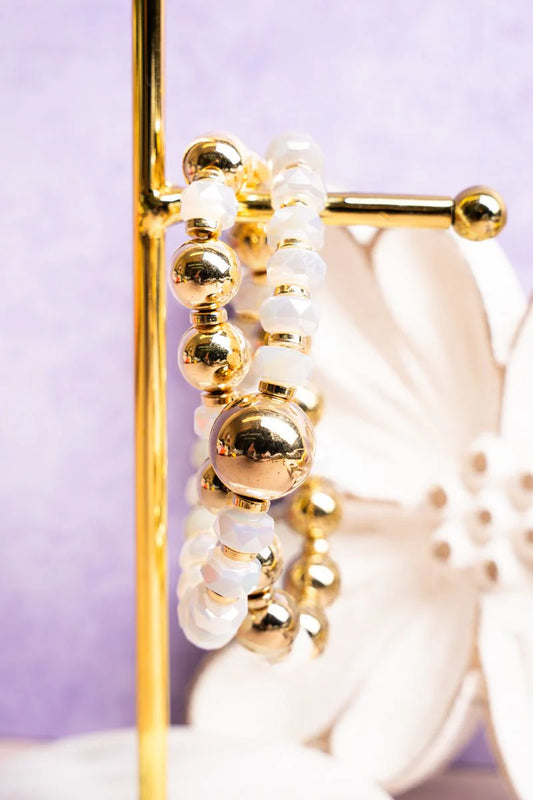 Makaila Iridescent White Goldtone Bead Bracelet Set