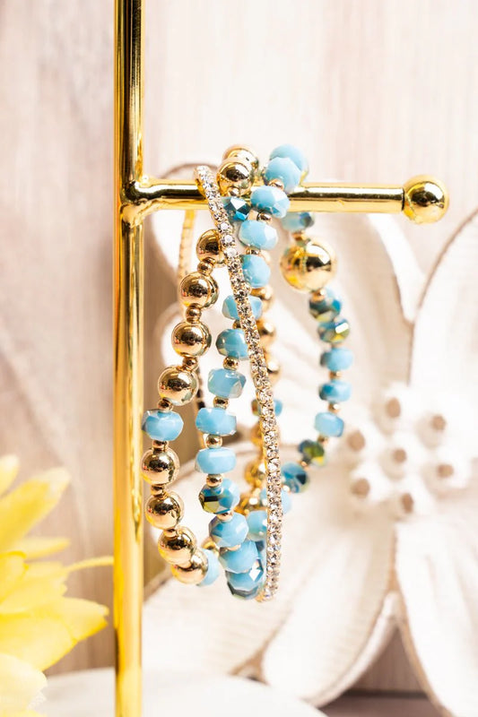 Evelin Goldtone Aqua & Rhinestone Bead Bracelet Set