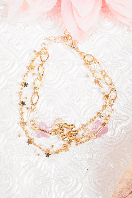 Crystal Avenue New Heights Light Rose Butterfly Goldtone Bracelet