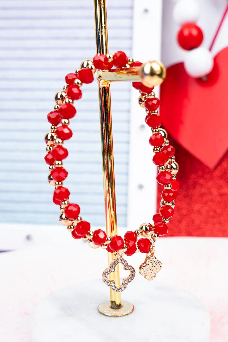 Crystal Avenue Double Trouble Quatrefoil Red Beaded Bracelet Set