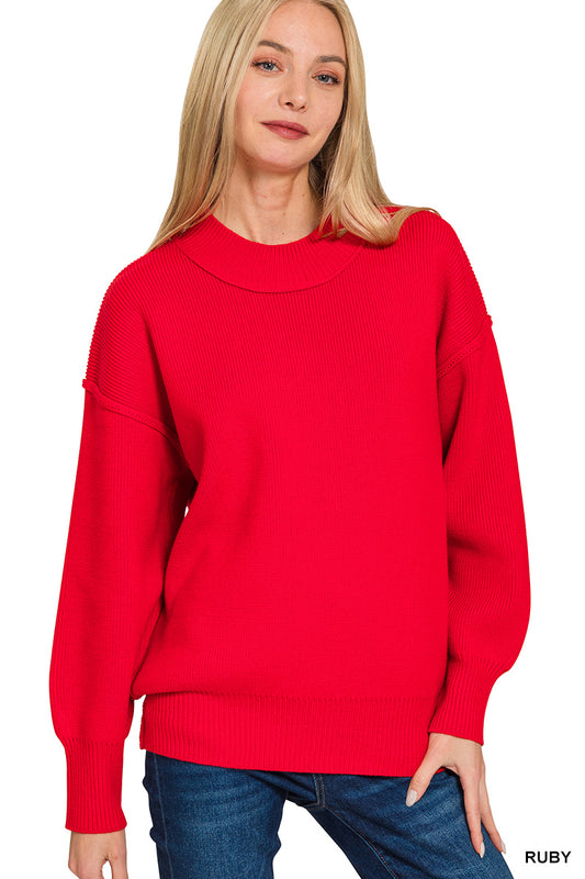 Womens Zenana Ruby Wide Neckband Drop Shoulder Sweater