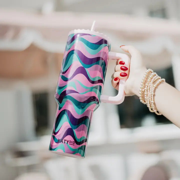 Katydid Light Pink Purple Green Swirl Tumbler