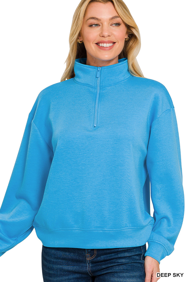 Womens Zenana Deep Sky Scuba Half Zip Pullover Sweatshirt