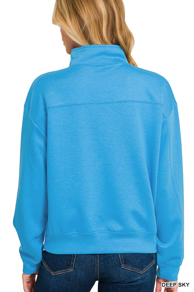 Womens Zenana Deep Sky Scuba Half Zip Pullover Sweatshirt