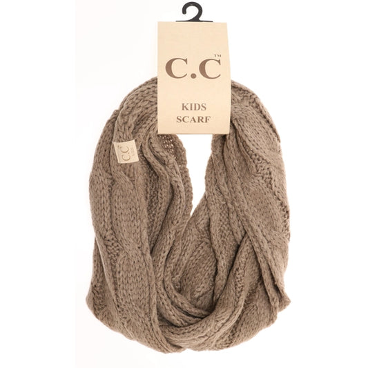 Kids Taupe Solid Cable Knit C.C Infinity Scarf