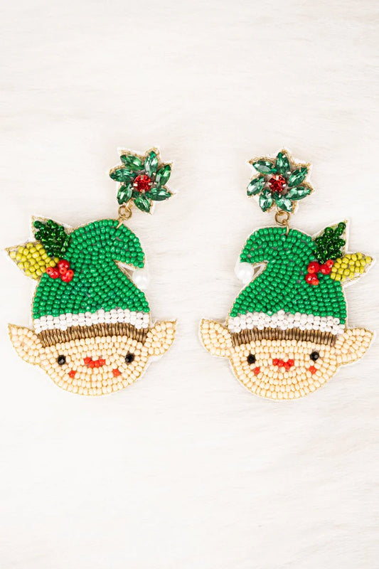 Bejeweled Have An Elfing Good Christmas Seed Bead Earrings