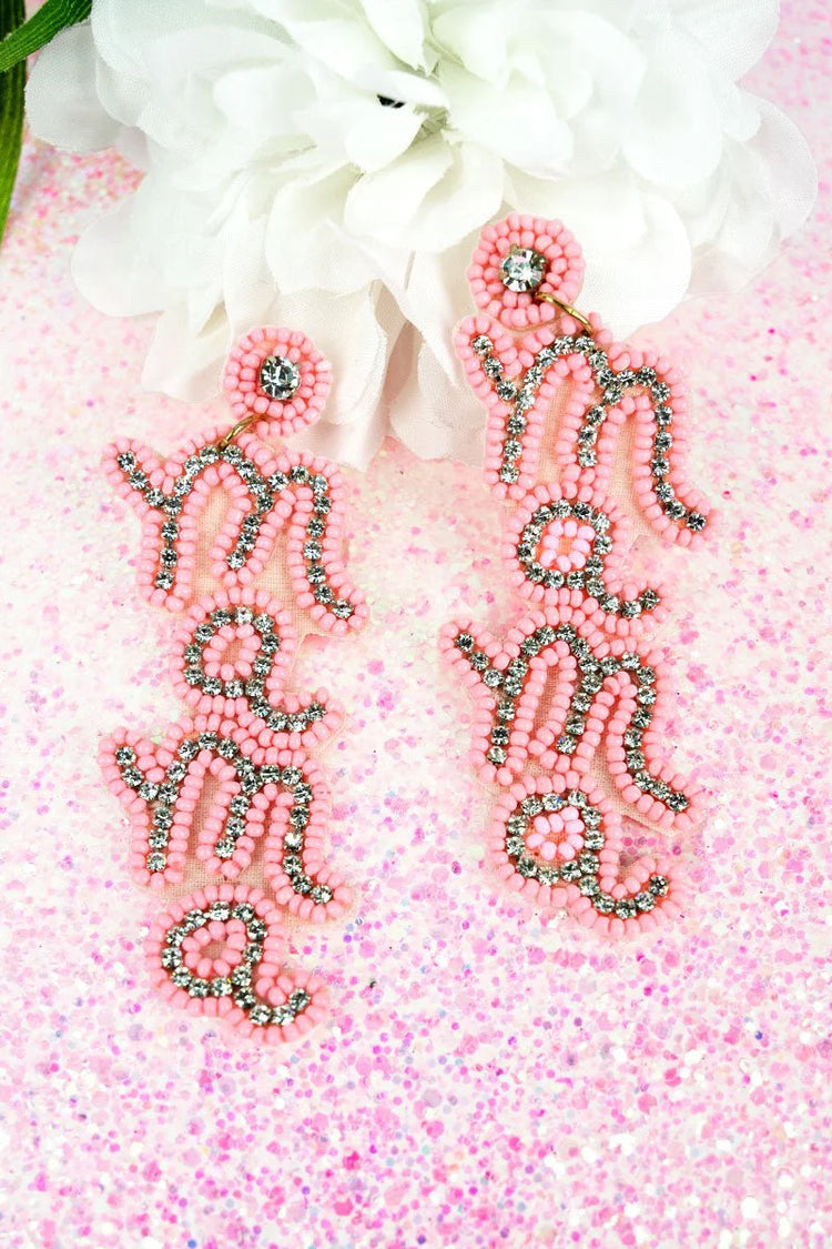 Viola Pink Seed Bead and Crystal 'Mama' Earrings