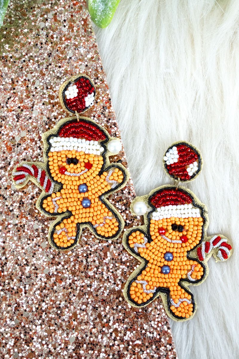 Viola Gingerbread Man Seed Bead Earrings