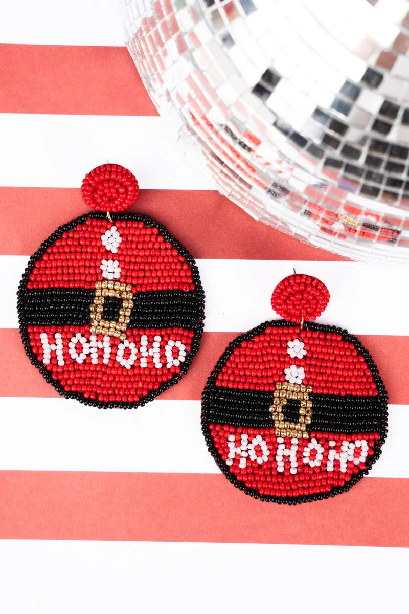 Viola Red 'Ho Ho Ho' Santa Seed Bead Earrings