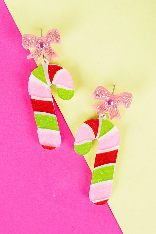 Viola Yes We Cane Pink Acrylic Earrings