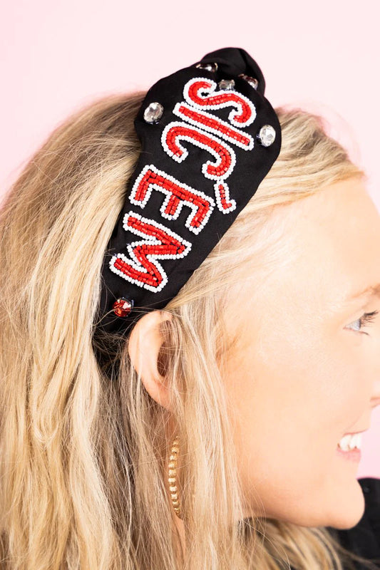 Viola 'Sic Em' Rhinestone Black Knotted Headband