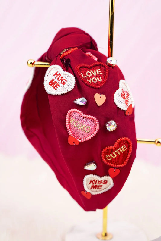 Viola Candy Hearts Red Knotted Headband