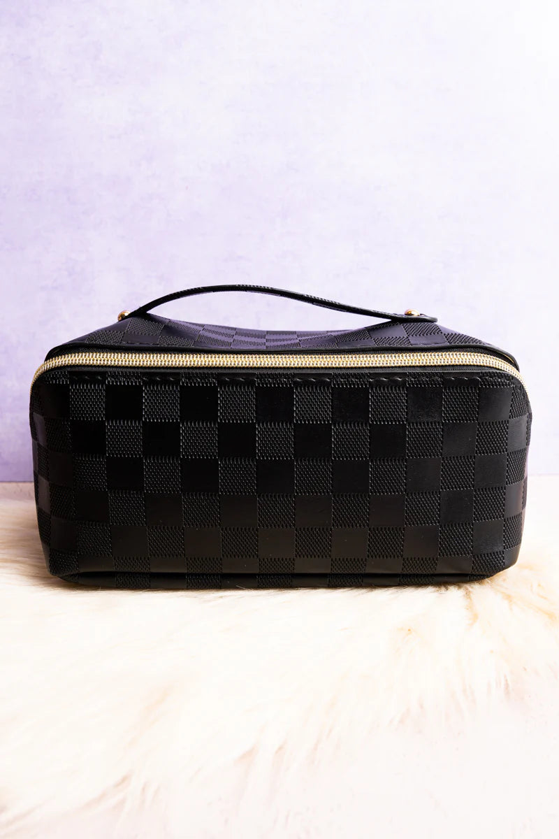 Zenana Get Ready Black Check Expandable Makeup Bag