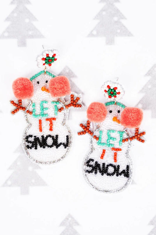 Ear Muff Let It Snow Snowman Seed Bead Earrings