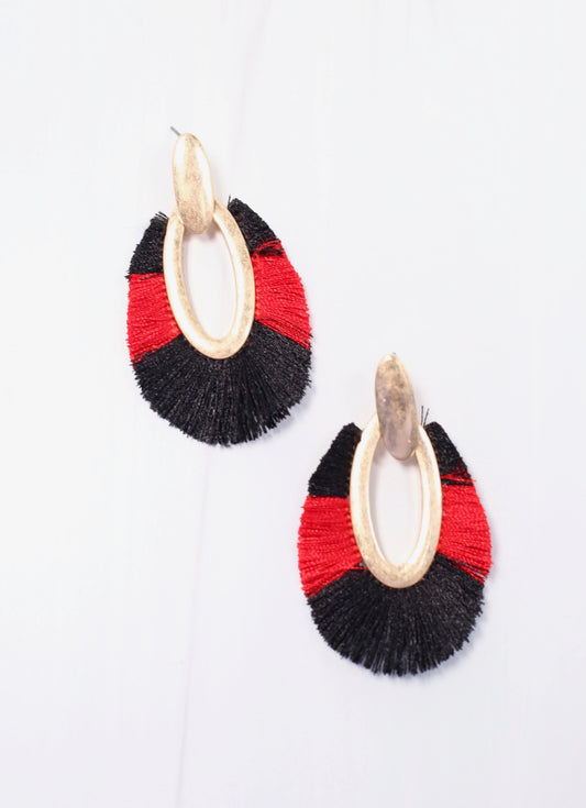 First Down Fringe Earring BLACK RED