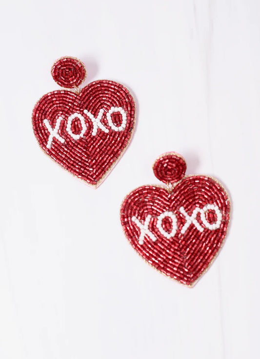 Red XOXO Heart Beaded Earrings