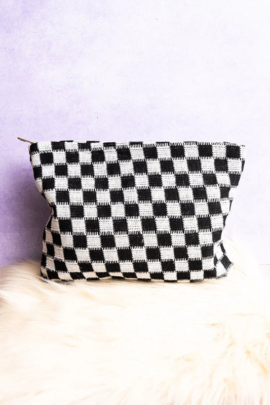 Zenana Charming Check Black Cosmetic Clutch Bag