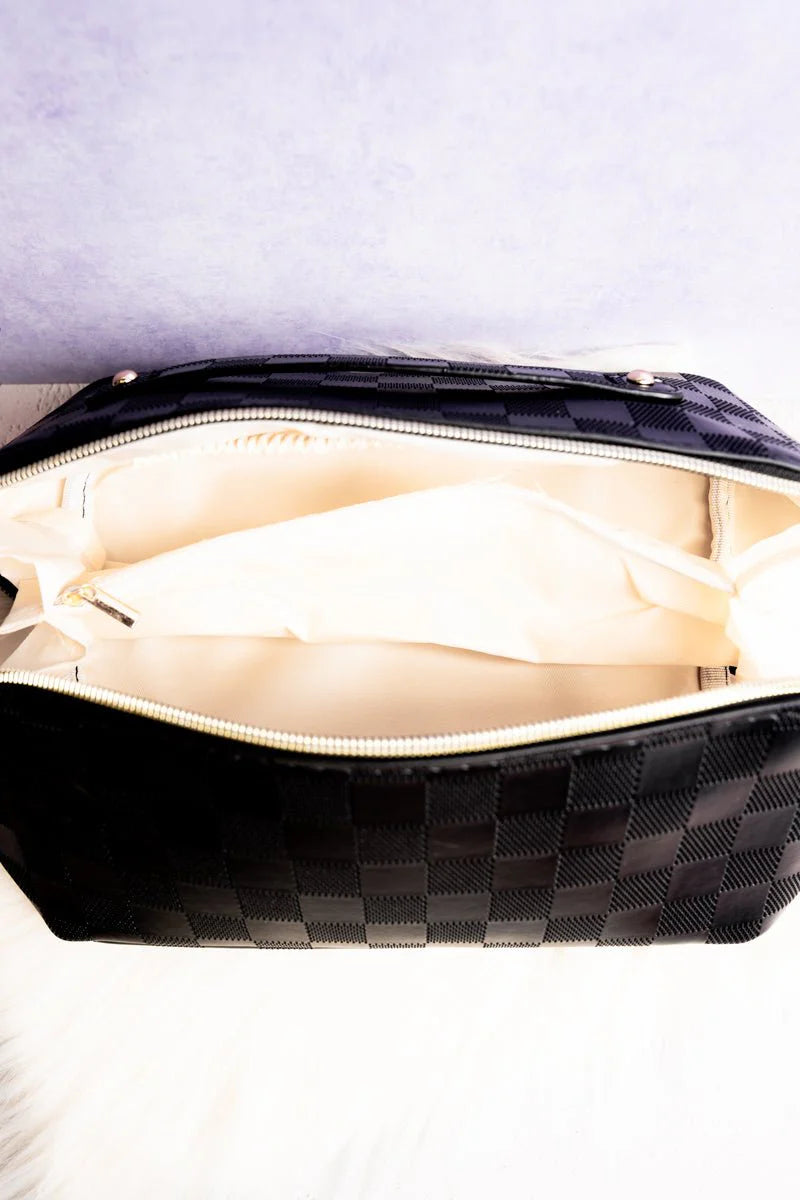 Zenana Get Ready Black Check Expandable Makeup Bag