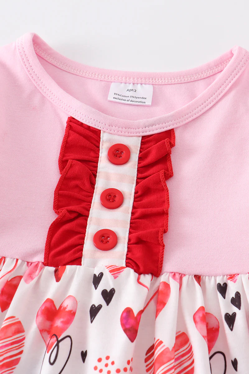 Girls Pink Valentine's Day Heart Pocket Dress