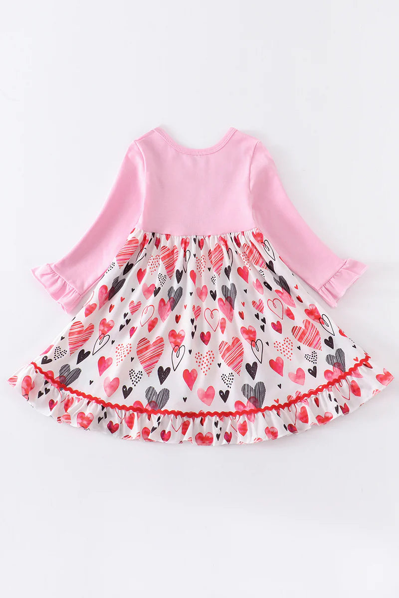 Girls Pink Valentine's Day Heart Pocket Dress