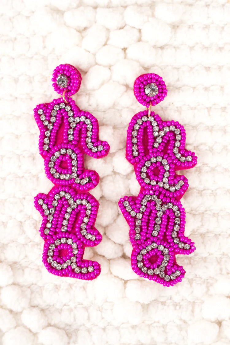 Fuchsia Seed Bead And Crystal 'Mama' Earrings