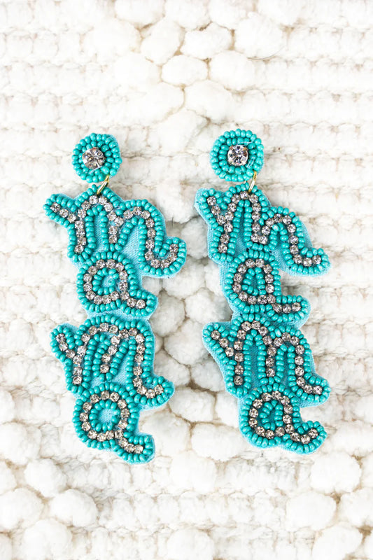 Turquoise Seed Bead And Crystal 'Mama' Earrings