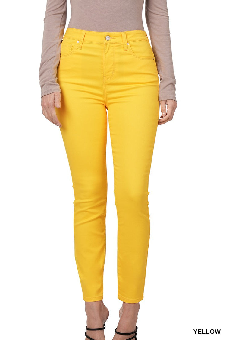Zenana Womens High Rise Skinny Color Denim Pants Yellow